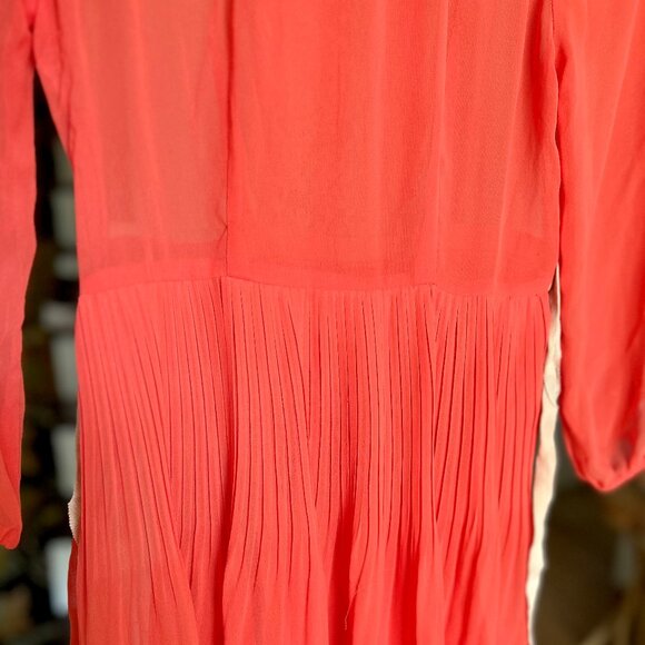 Free People Red Orange Sheer Chiffon Dress Lace Trim Ribbon Belt Womens Size 0 - Picture 4 of 16